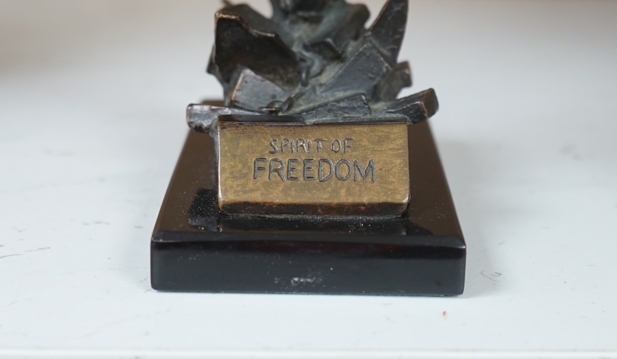 Enzo Plazzotta, (Italian 1921-1981) dark patinated bronze ‘Spirit of Freedom’, 34cm. Condition - good